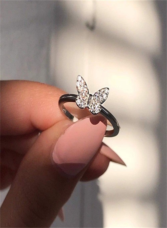 AZQ 925 Sterling Silver Fashion 18k Gold Butterfly Ring Shiny Cubic Zirconia Anniversary Promise Tail Rings CZ Classic Eternity Engagement Wedding Band Ring for Wome (US Code 9) - Image 2